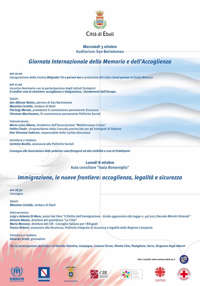 INVITO - Giornata della Memoria e dell'Accoglienza e Convegno Immagrazione. EBOLI 3 e 8 OTTOBRE 2018