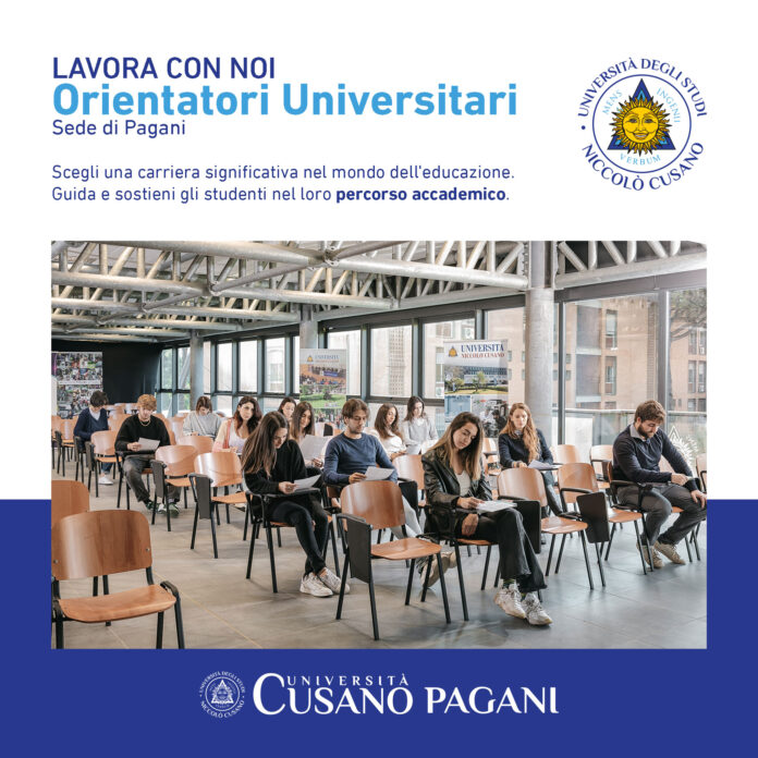 L'Università Unicusano learning center di Pagani (Sa) è alla ricerca di persone appassionate e competenti per ampliare il proprio team di Orientatori, sottolineando il suo impegno a guidare gli studenti verso il successo accademico e professionale.