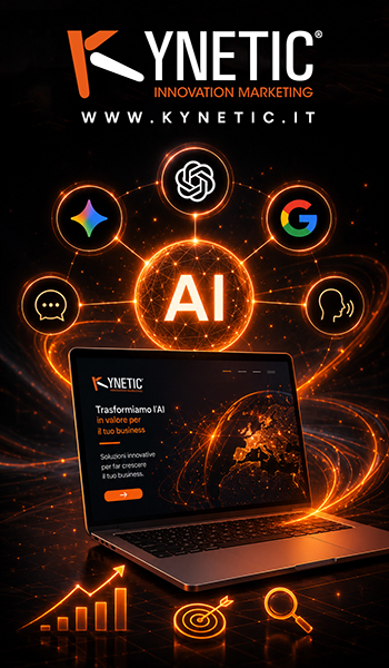 Servizi AI di Kynetic: intelligenza artificiale per aziende e marketing. Contenuti, video, immagini, assistenza clienti e web aziendale ottimizzati con l’intelligenza artificiale. Automatizza il tuo business!