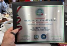 Giuseppe Tecce premiato a Washington per il suo romanzo ‘Sette e Quarantacinque’ Giuseppe Tecce premio